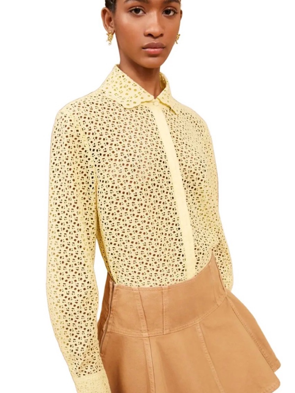 Ulla Johnson Women’s eyelet Abbott Blouse in Pale Yellow